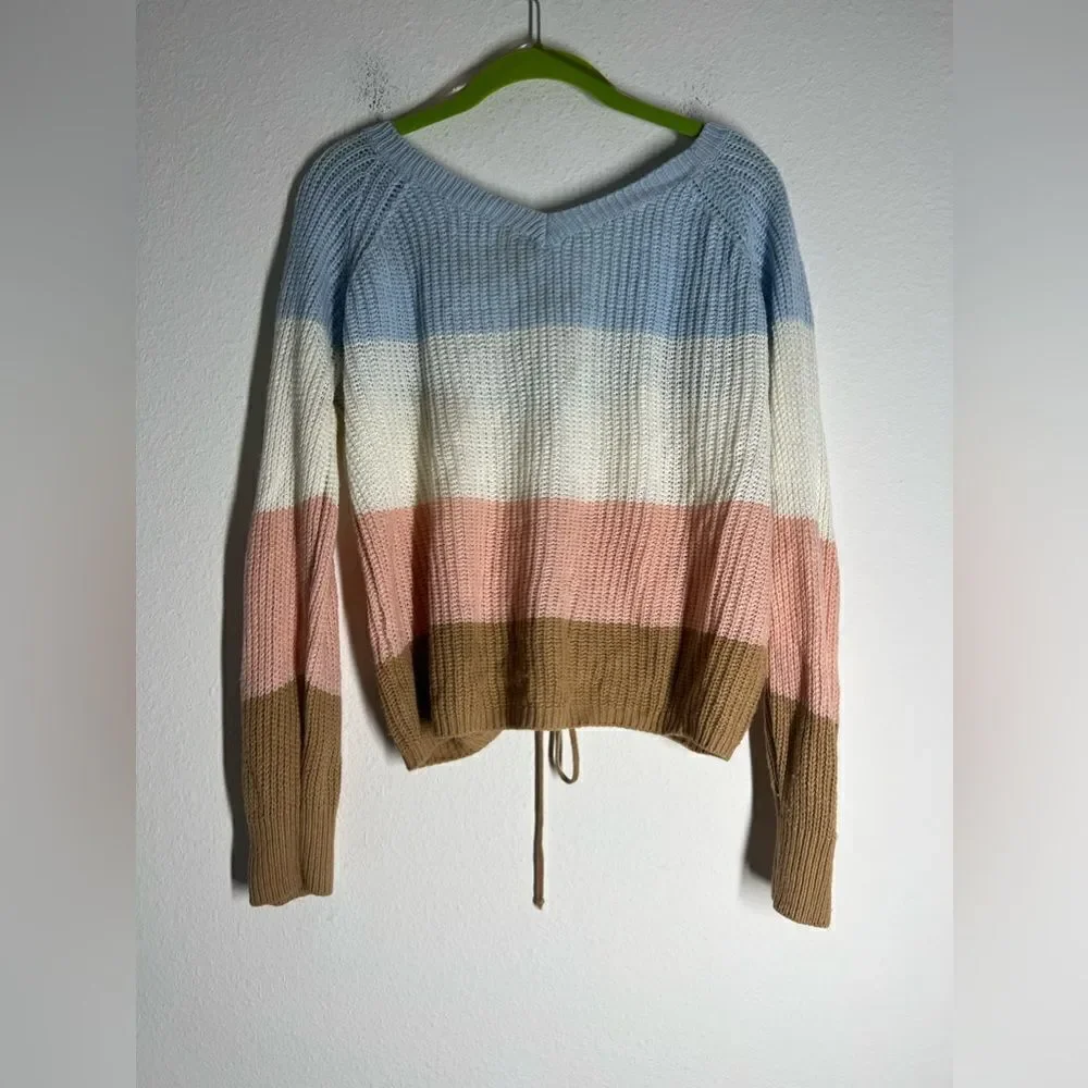 Full Circle Trends Women’s Knit Cropped Pullover Sweater Color Block SZ L